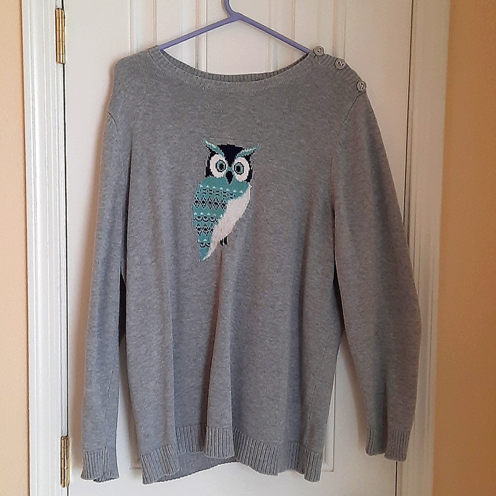 Charter Club Grey long sleeve sweater with Owl, size 3X
